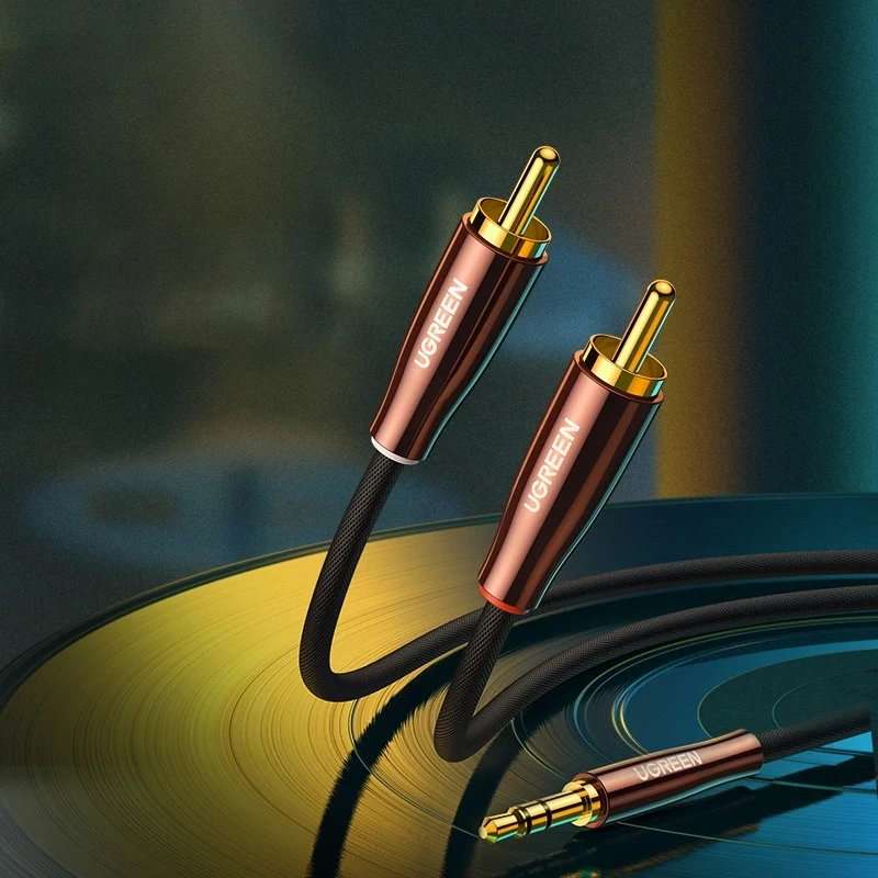 UGREEN 2x RCA (Cinch) auf 3,5 mm Audiokabel, 2 m, Schwarz