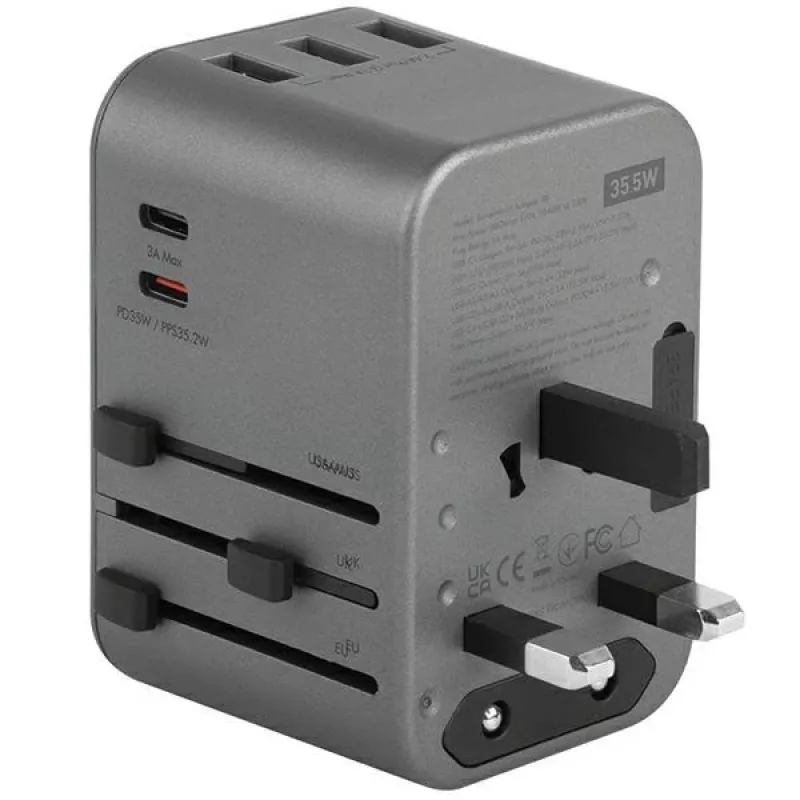 ENERGEA Travelworld 35.5W 3A2C USB-Ladegerät mit US/EU/UK/AU-Steckern, Gunmetal