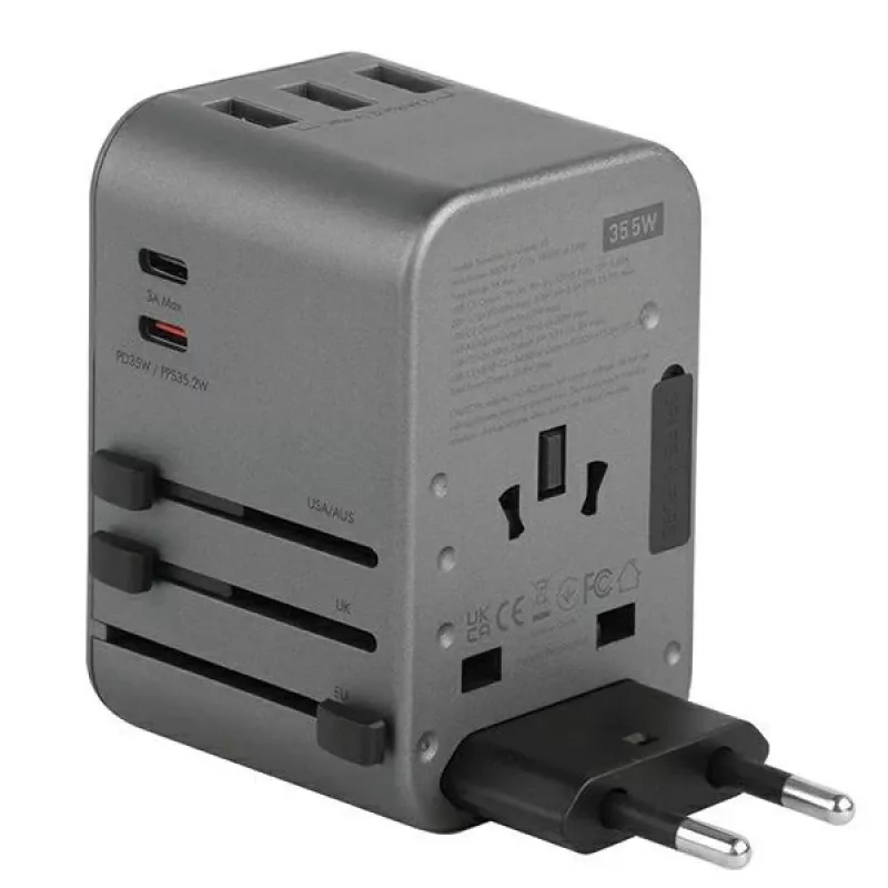 ENERGEA Travelworld 35.5W 3A2C USB-Ladegerät mit US/EU/UK/AU-Steckern, Gunmetal