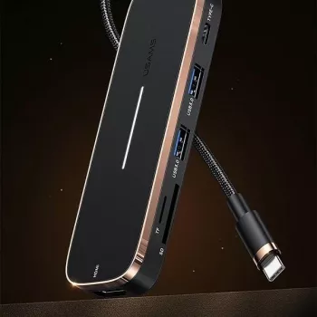 USAMS SJ575HUB01 USB-C Hub 2x USB-A USB-C PD HDMI SD Micro SD Kartenleser Schwarz