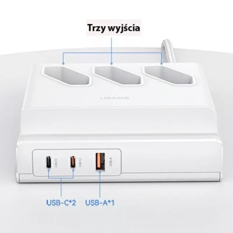 USAMS 65W Super SiFast Charging USB Extension Socket EU White CC160TC01 (US-CC160)