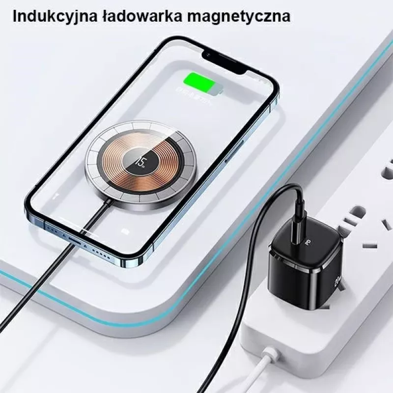 USAMS Magnetisches Wireless-Ladegerät 15W Aluminium Schwarz US-CD183