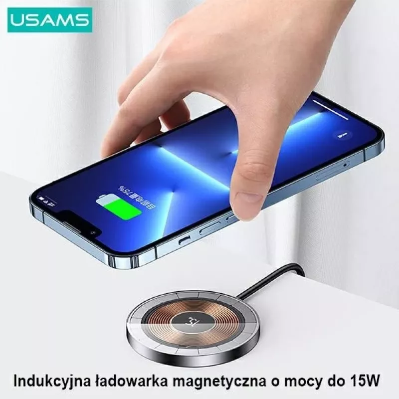 USAMS Magnetisches Wireless-Ladegerät 15W Aluminium Schwarz US-CD183