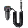 USAMS Car Charger 60W 2xUSB-C 1xUSB-A mit Spiralkabel Schnellladung PD QC Schwarz CC167CC01