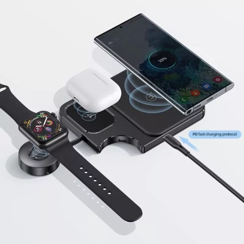 USAMS 3-in-1 Wireless Charging Stand 15W Black CD190WXC01 (US-CD190)