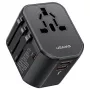 USAMS T59 20W Universal-Reiseladegerät mit 2 USB-A- und 1 USB-C-Anschluss, Schwarz, austauschbare Stecker US/AU/EU/UK