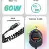 USAMS C37 Auto-Ladegerät 1xUSB-A + 1xUSB-C 60W mit USB-C auf USB-C Kabel 30W PD+QC Schnellladung Schwarz CC192CC01 (US-CC192)