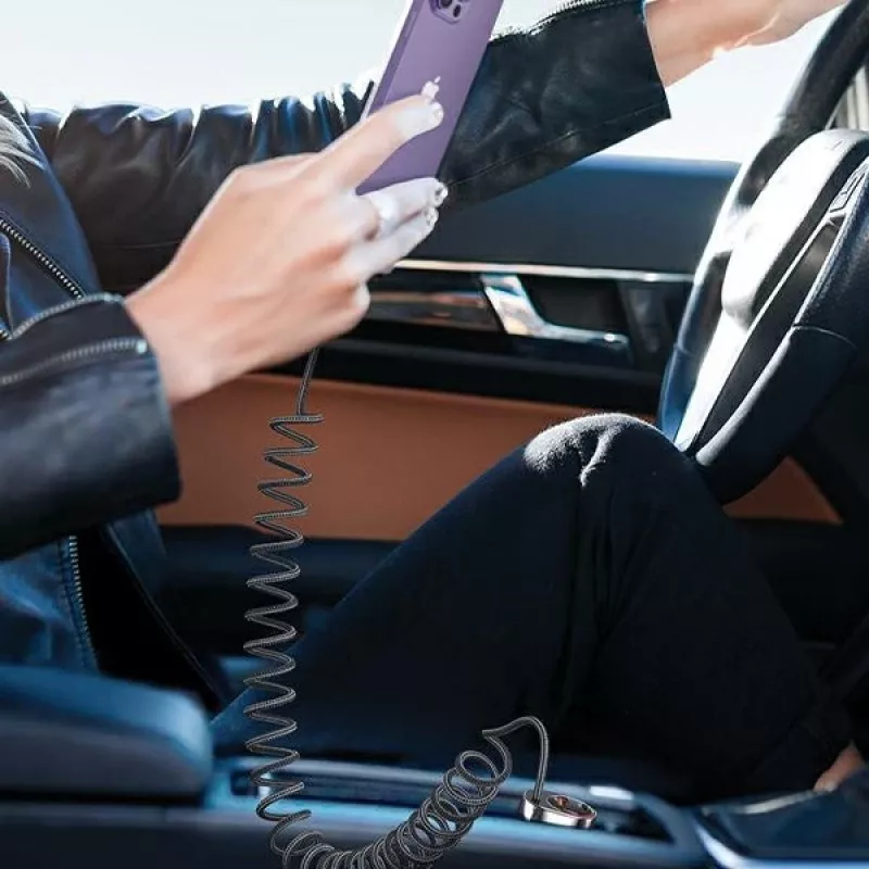 USAMS C37 Auto-Ladegerät 60W 1xUSB-A + 1xUSB-C PD+QC Schnellladung mit Lightning-Kabel 30W Schwarz CC193CC01 (US-CC193)