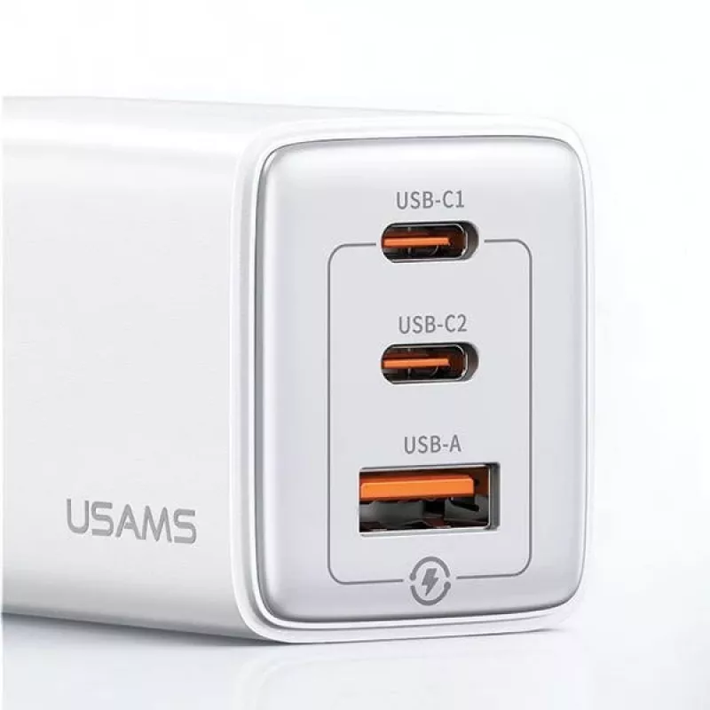 USAMS Sandru Series 65W GaN Wall Charger 2xUSB-C 1xUSB-A PD3.0 QC3.0 Fast Charging Black CC180TC01
