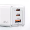 USAMS Sandru Series CC180TC02 GaN 65W USB-C Ladegerät (Weiß) - 2xUSB-C + 1xUSB-A, PD3.0 & QC3.0 Schnellladung, EU-Stecker