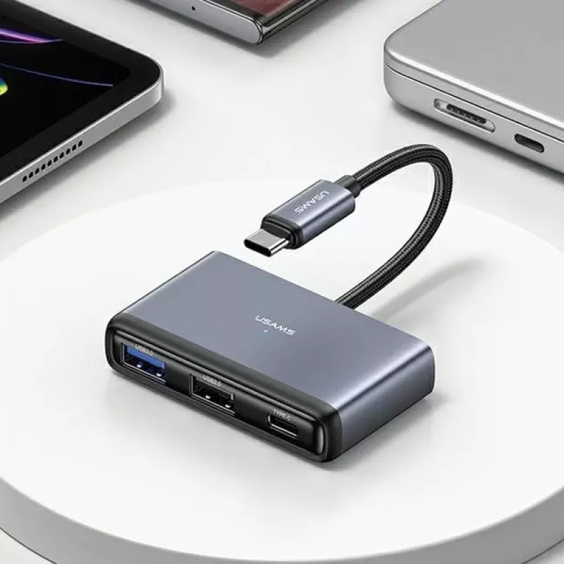 USAMS 4-in-1 USB-C Hub Adapter 2x USB 2.0 / USB 3.0 / USB-C Dark Grey SJ627HUB01 (US-SJ627)