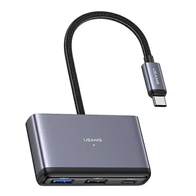 USAMS 4-in-1 USB-C Hub Adapter 2x USB 2.0 / USB 3.0 / USB-C Dark Grey SJ627HUB01 (US-SJ627)