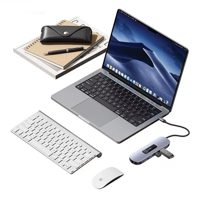 USAMS 10-in-1 USB-C Hub Adapter 3x USB 3.0, SD/TF, HDMI, VGA, RJ45, PD 100W, Grau