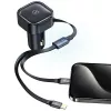 USAMS C41 Auto-Ladegerät 30W PD Schnellladung mit einziehbaren USB-C & Lightning Kabeln Schwarz (US-CC219)