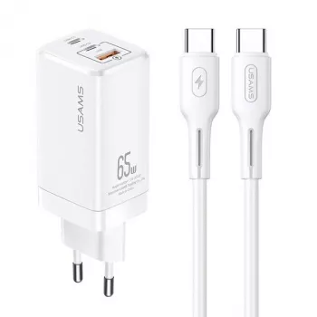 USAMS GaN 65W USB-C Charger MTXLOGTC02 White mit 100W USB-C Kabel
