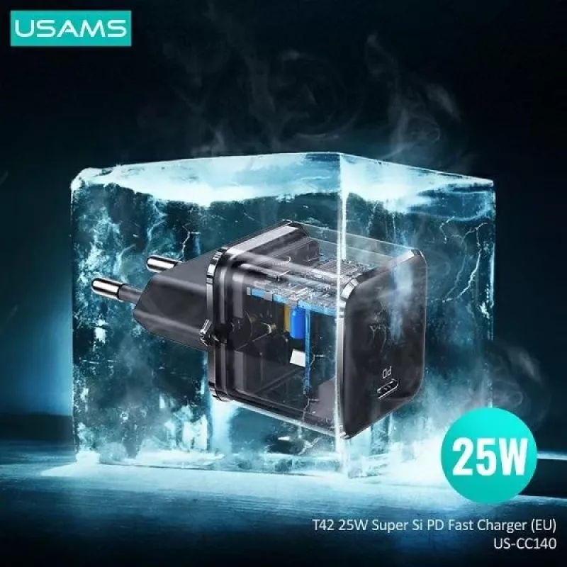 USAMS T42 Mini 25W USB-C PD3.0 Fast Charger (Only Head) Black CC140TC01