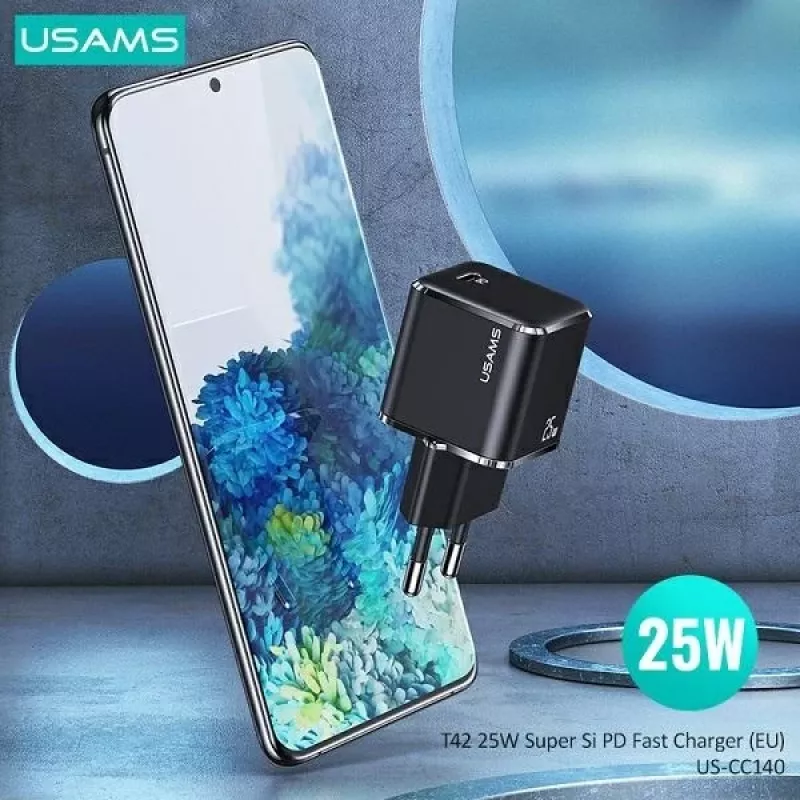 USAMS T42 Mini 25W USB-C PD3.0 Fast Charger (Only Head) Black CC140TC01