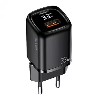 USAMS USB-C + USB-A 33W Fast Charger PD3.0 QC3.0 Schwarz CC152TC01