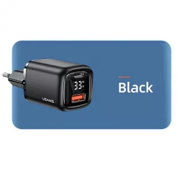 USAMS USB-C + USB-A 33W Fast Charger PD3.0 QC3.0 Schwarz CC152TC01