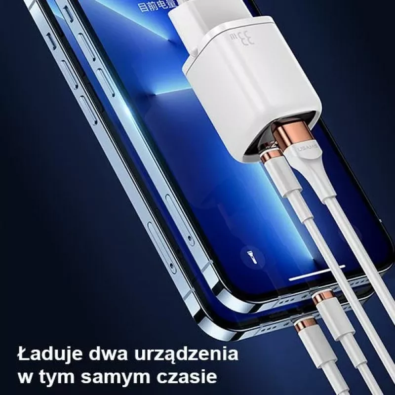 USAMS 33W USB-C + USB-A Wandladegerät PD3.0 QC3.0 Schnellladung Weiß CC152TC02