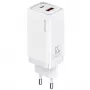 USAMS T47 65W PD Fast Charging Super Si Wall Charger mit 1x USB-C und 1x USB-A, Weiß (CC153TC02)