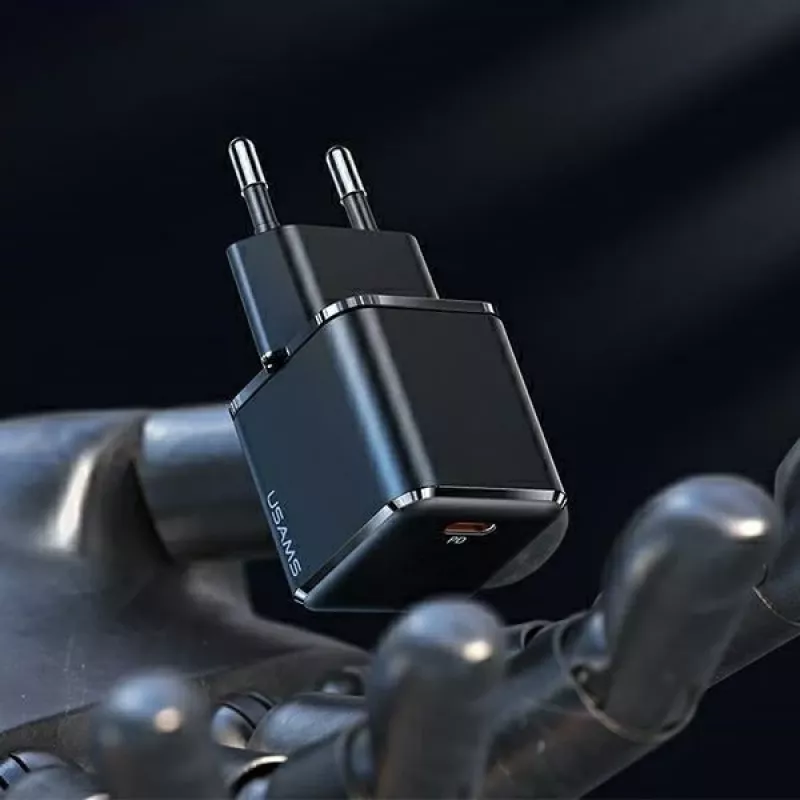 USAMS T45 30W PD3.0 USB-C Fast Charger mit U63 USB-C auf Lightning Kabel, Schwarz, UXTZH01