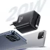 USAMS YC Series GaN 20W USB-C Netzteil mit einziehbarem Kabel, PD+QC Schnellladung, Schwarz (US-CC233)