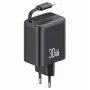 USAMS YC Series CC241TC01 30W GaN USB-C-Netzteil mit einziehbarem USB-C-Kabel, PD+QC-Schnellladung, Schwarz