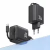 USAMS YC Series CC241TC01 30W GaN USB-C-Netzteil mit einziehbarem USB-C-Kabel, PD+QC-Schnellladung, Schwarz