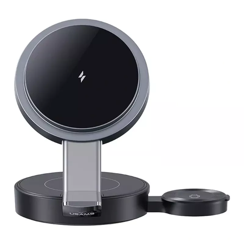 USAMS Foldable 3-in-1 Wireless Charging Station 15W for Phone/Apple Watch/Earbuds CD234WXC01 (US-CD234)