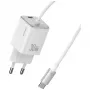 USAMS JC Series CC264 30W GaN Mini-Schnellladegerät, USB-C mit integriertem USB-C-Kabel, Weiß