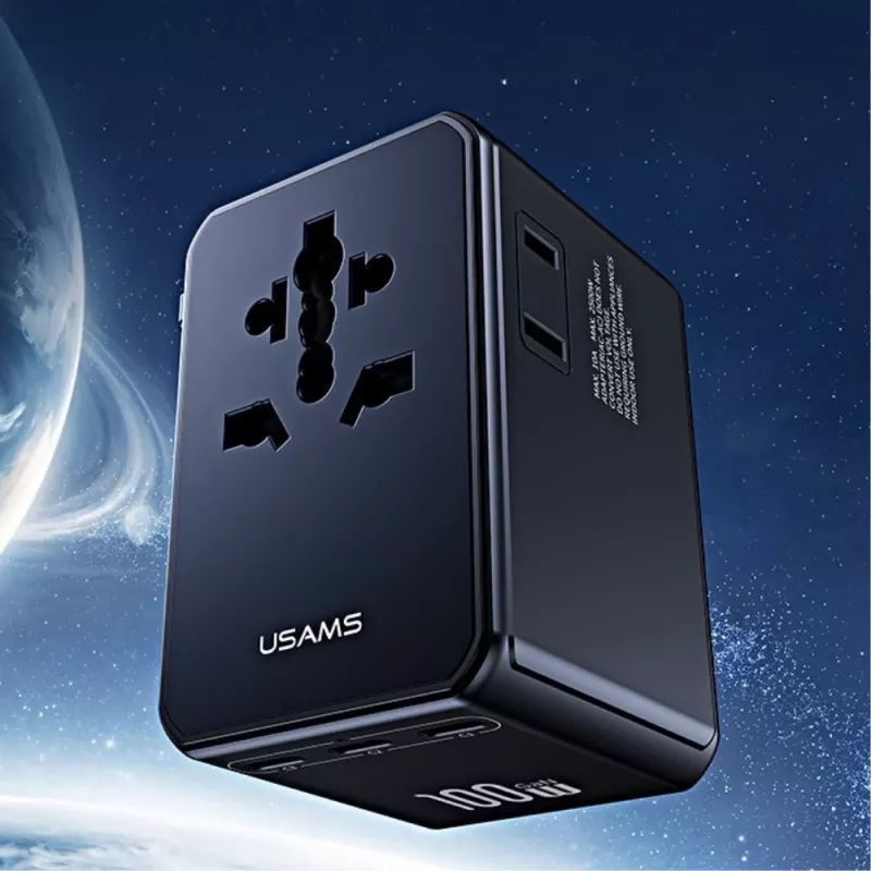 USAMS Universal Travel Charger T72 65W GaN 4-in-1 US/AU/EU/UK Black