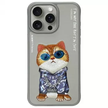 Nimmy Back Cover für Apple iPhone 15 Pro 6,1 inch Grau Glasses Cool Cat