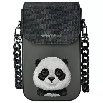 Nimmy 3-in-1 Set: Handytasche + Geldbörse + Tracker-Hülle, Schwarz, Big Eyed Pet 2.0 Panda