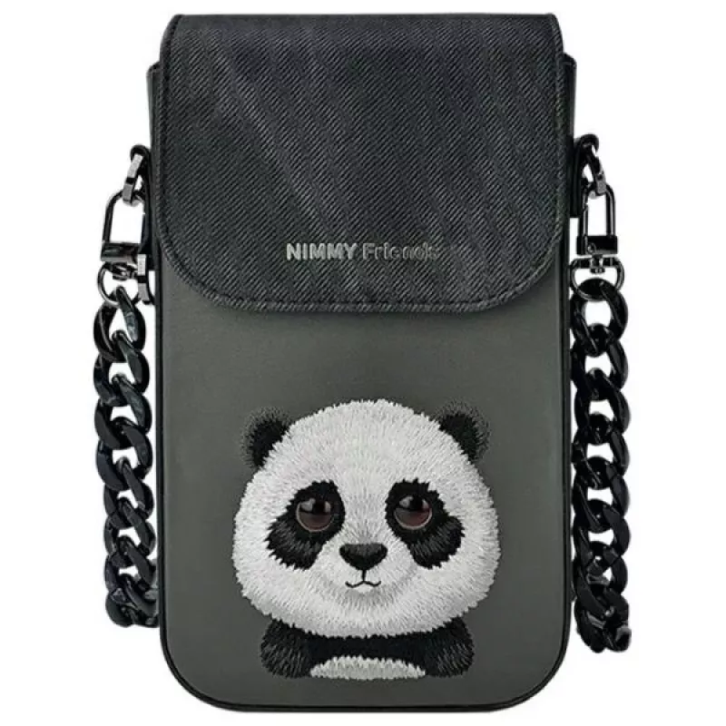 Nimmy 3-in-1 Set: Handytasche + Geldbörse + Tracker-Hülle, Schwarz, Big Eyed Pet 2.0 Panda