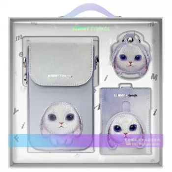 Nimmy 3-in-1 Handytasche, Geldbörse & Locator-Etui Set - Lila Big Eyed Pet 2.0 Rabbit