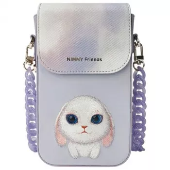 Nimmy 3-in-1 Handytasche, Geldbörse & Locator-Etui Set - Lila Big Eyed Pet 2.0 Rabbit