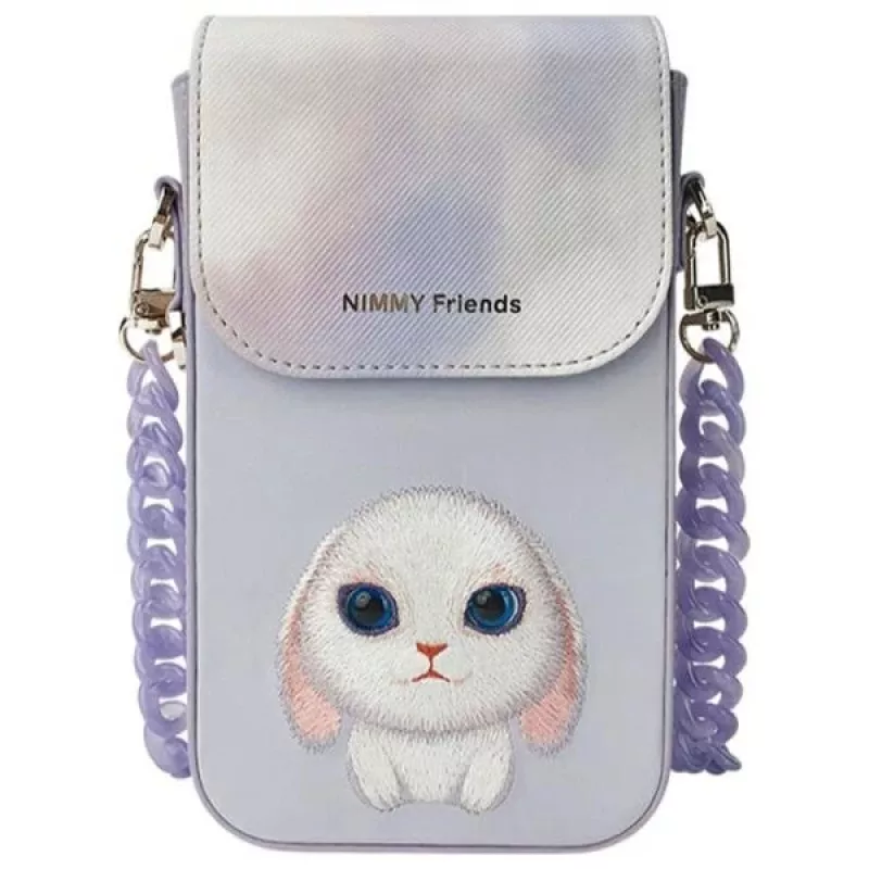 Nimmy 3-in-1 Handytasche, Geldbörse & Locator-Etui Set - Lila Big Eyed Pet 2.0 Rabbit