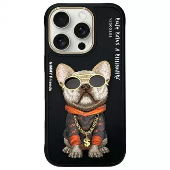 Nimmy Case für iPhone 16 Pro 6,3 inch Schwarz Cooler Hund mit Brille