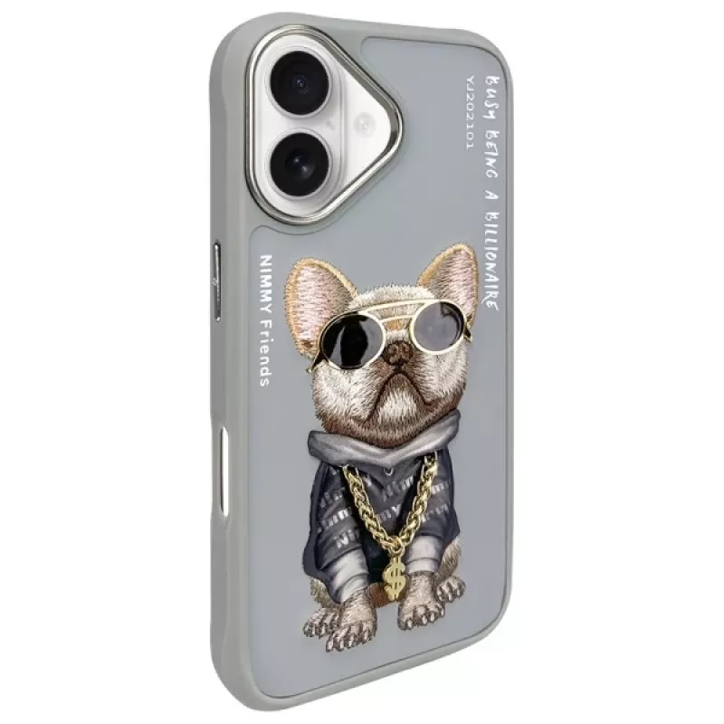 Nimmy Schutzhülle für Apple iPhone 16 6,1 inch Grau Glasses Cool Dog