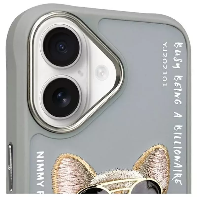 Nimmy Schutzhülle für Apple iPhone 16 6,1 inch Grau Glasses Cool Dog