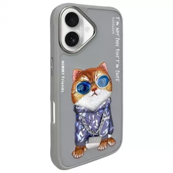Nimmy Case für iPhone 16 6,1 inch Grau Glasses Cool Cat