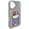 Nimmy Case für iPhone 16 6,1 inch Grau Glasses Cool Cat