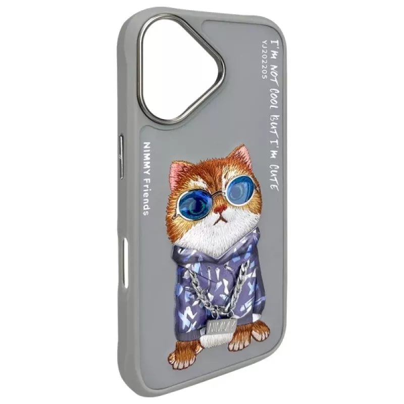 Nimmy Case für iPhone 16 6,1 inch Grau Glasses Cool Cat