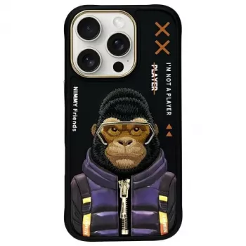 Nimmy Cool&Cute 2.0 Monkey Back Cover für Apple iPhone 16 Pro, Schwarz, TPU