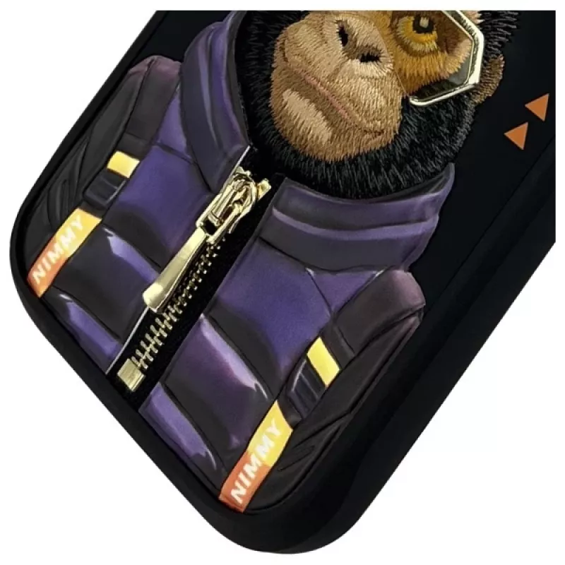 Nimmy Cool&Cute 2.0 Monkey Back Cover für Apple iPhone 16 Pro, Schwarz, TPU