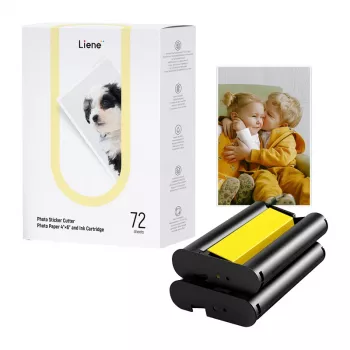 Liene PixCut 4x6 Fotopapier- und Tintenpatronen-Set, 72 Blatt, glänzend, Thermosublimation