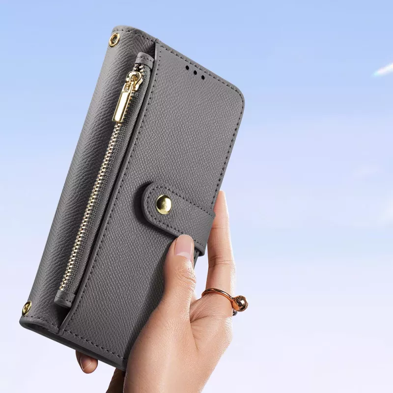 DUXDUCIS Lawa Leather Wallet Case für Samsung Galaxy S25+ mit abnehmbarer Magnetbörse - Grau