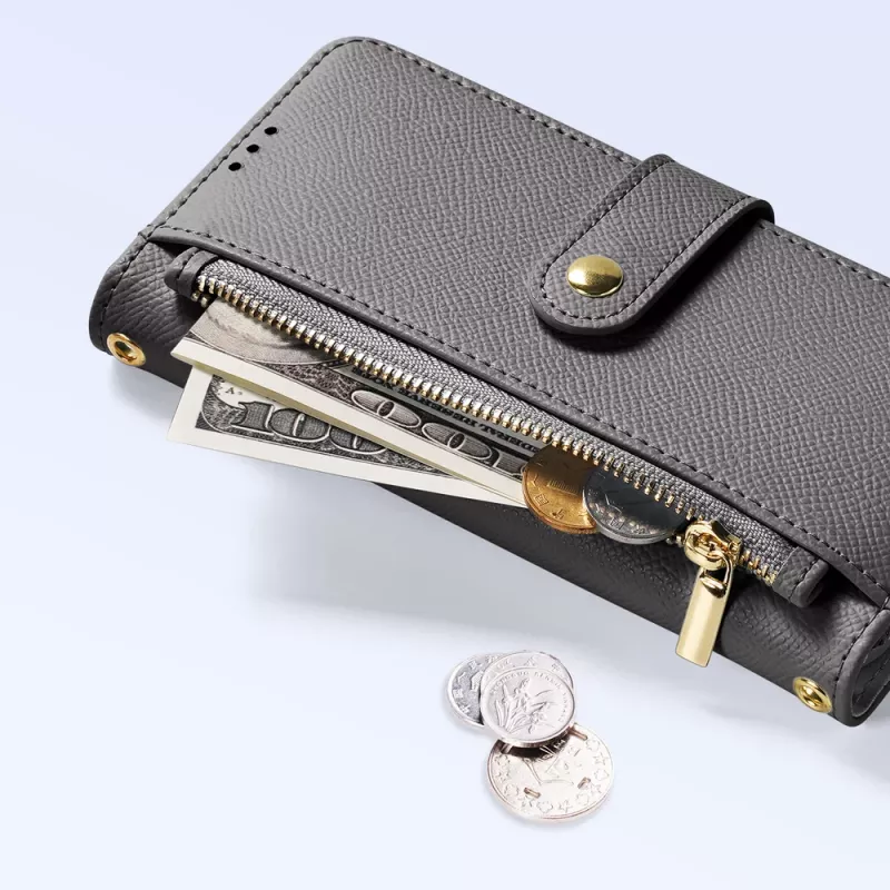 DUXDUCIS Lawa Leather Wallet Case für Samsung Galaxy S25+ mit abnehmbarer Magnetbörse - Grau