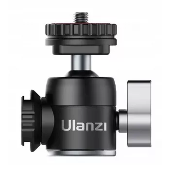 ULANZI U-60 Mini-Kugelkopf mit zwei Kaltgeräteschuhhalterungen, 1/4 inch-Gewinde, Aluminiumlegierung, 1,5 kg Belastbarkeit, Schwarz